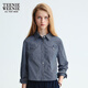 Teenie Weenie Bear Women's Clothing Shirt 2025 Autumn New Women's Temperament Commuter Short Plaid Shirt Navy Blue S