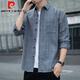 Pierre cardin American plaid shirt jacket men 2025 spring and autumn style trendy long sleeve men middle-aged loose casual versatile clothes K12108 gray 3XL