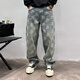 Meiyao Frühling und Herbst Amerikanische Freizeit und gutaussehende Graffiti-gedruckte Retro-Jeans-Männer gerade losen losen Weitbeindaddad Hose, Deep Khaki Farbe 9227 Loose Straight 38 185-200jin [Jin gleich 0,5 kg]