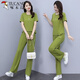 Woodpecker Fashion Sportswear Set for Women 2025 Summer New Fashionable and Fashionable Casual Age Reducing Professional Wide Leg Pants Two-piece Set Light and Coffee Color [Top + Pants] Set Thin M [Suggestions 80-95]