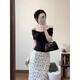 
DIEJIAONUO Dress Women's Clothing 2025 Summer New Korean atmosphere and temperament slim outfit women's suit gentle style 3895 top + skirt S