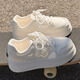Pájaros carpinteros zapatos blancos pequeños de suela gruesa para mujeres de verano 2025 nuevos zapatos de mujer delgados transpirables con deportes de falda y zapatos casuales para mujeres blancas 36 (230 mm)