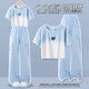Yoyo One (yoyo One) Girls Summer Suit 2025 Новый ледяной шелк широко ног брюки детские модные уличные жарки летние костюмы девочки дофаминовые короткие рукава 15265 зеленые + 9937 метров белый [Set] 170 170 см.