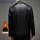 Luo Meng Leather Jacket Men's Velvet Thickened Autumn and Winter Jacket Warm Young and Middle-aged Leather Jacket Top Fleece Collar Dad Clothes