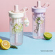 LOCK&LOCK Sakura Straw Milk Tea Cup Summer Plastic Water Cup Outdoor Portable Handle Water Cup 720mL White