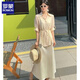 罗蒙绸缎连衣裙两件套女欧洲站2025春夏新款遮肚显瘦天丝收腰衬衫吊带 冰川蓝 套装 L 建议110-140斤