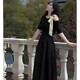 Französisch Retro-Halfterkleid im Hepburn-Stil für Frauen 2025 Sommerdesign Nische Platycodon D1840 Black XL [120-130jin [Jin entspricht 0,5 kg]]
