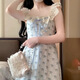 Miao Yijia Starsing Vestido para mujeres Falda de deseo puro para mujeres en verano Nuevo vestido floral de alta gama de luz francesa vestida de falda larga de encaje floral azul de collar cuadrado de collar M [sugerencia 85-105Jin [Jin iguala 0.5 kg]]