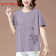 LOVER RUCCI Middle-aged Women's Pure Cotton Short Sleeve T-shirt 2025 New Summer Mom Elderly Clothes Large Size Women's Loose Top Light Gray 6626 5XL