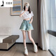 Zhewei [80-200Jin[Jin equals 0.5 kg] Wearable] Dough-edged denim shorts for women A-line wide-leg loose summer thin style student size [6630: Retro Breast-edged pants and legs shorts] 3XL [code Recommended 141Jin[Jin equals 0.5 kg]-160Jin[Jin equals 0.5 kg]]