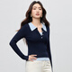 Shandubila wool fake two-piece sweater for women in autumn with contrasting color splicing polo collar slim stretch top