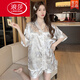 
LangSha (LangSha) retro high-end letters women's ice silk pajamas summer short-sleeved suit internet celebrity style can be worn on the outside loose thin cool feeling 867 pair of pink butterfly star M