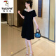 Specht (Tucano) 2025 Sommer französischer Mode High-End-Kleid mit leicht fettem Bauch und Taille Slimming A-Line Rock 687 Black S 80-95jin [Jin ist 0,5 kg]