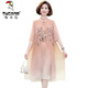 Woodpecker (Tucano) Fat Mother Mother Summer Cheongsam Robe Summer Murffon jupe grande taille 2025 Nouveau tempérament de style d'été pour femmes d'âge moyen 6629 Kaki 3xl Recommandé 125-140jin [Jin est égal à 0,5 kg]
