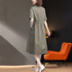 Homesee overseas light luxury high-end dress cotton linen thin fat mm age-reducing large size women's belly-covering and slimming linen long skirt V-neck navy blue 6628 XL (approximately suitable for 131-140 Jin [Jin equals 0.5 kg])