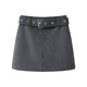 AQFB艾诺丝佳瑛官方旗舰店2025春款腰带高腰显瘦A字半身裙短裙女3523 烟灰色 213523 S