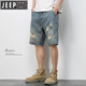 Jeep Spirit American Casual Retro Beggar a déchiré un short denim Shorts pour hommes et un pantalon à cinq points à la mode masculin en été. Moyen 719 bleu 28 95-110jin [Jin est égal à 0,5 kg]