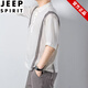 JEEP SPIRIT男士夏季休闲翻领纽扣POLO衫短袖五分中袖T恤男咖色撞色潮流上衣 693黑色 M 建议100-120斤