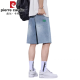 皮尔卡丹（pierre cardin）牛仔短裤男士夏季薄款弹力宽松潮牌中裤2025新款休闲男装五分裤子 1315浅蓝色 28