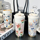 Whalemedo Judynik Thermos Strohverbeigungsbecher großer Kapazitätssportwagen tragbare männliche und weibliche Studenten, um zum School Cup BXAB6624 Fox Nick Edelstahl-Liner-520ml mit Lanyard zu gehen