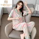 Modal internet celebrity summer pajamas for women ice silk peony flower short-sleeved trousers imitation silk thin home clothes for outdoor wear set 9905 short-sleeved trousers M
