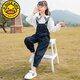 G.DUCKKIDS韩系女童背带裤套装春秋季新款洋气宽松新款时髦中大童可爱两件套 白色学院 110 码建议100CM