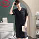 Langsha Men's Nightgown Summer New Style Modal Pyjamas Plus taille à manches courtes en V lâche peut être portée à l'extérieur avec des vêtements de grande taille SMH [844 Gris foncé] M