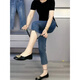
Lu Ge large size fat mm high waist elastic seven-point cigarette pants pear-shaped body 2025 spring and summer new straight jeans women 6189 blue 7-point pants elastic 2XL 130-145Jin [Jin equals 0.5 kg]