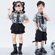 Poresno Tecnología para niños Catwalk Sense Catwalk Catwalk 1 de junio Danza callejera de la calle Termumos de moda niñas Jazz Boys Future Drums Performance Mangas cortas: A694 Top de cuero brillante plateado + B317 Negro 2 110 cm de talla individual