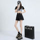Yanrui Black Furrowed Denim Shorts für Frauen im Sommer 2025 Neues Doppelknopf-Design mit hoher Taille locker A-Line-Weitbeine schwarz qgq2047 m [100-110jin [Jin entspricht 0,5 kg]]