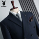 Playboy (PLAYBOY) Official Double-breasted Men's Suit Striped Stretch Casual Banquet Groom Wedding Dress Suit Double-breasted Classic Black (Jacket + Pants) XL
