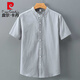 Pierre Cardin new Chinese style stand collar shirt men's short-sleeved high-end 2025 heavyweight oxford white henley collar shirt men's summer linen color 4XL 155-175Jin Jin is equal to 0.5 kg