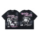 
WALKING BEAUTY Cross-border Wholesale Beauty Trend Hell Hell Star T-Shirt Print Pure Cotton Men and Women Summer Loose Short Sleeve T-Shirt 3895 Washing Black S