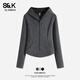 Baleno S&K series cardigan hooded sweatshirt short coat women's autumn and winter women's new simple versatile sports style top dark gray #solid color XL fashionable and versatile
