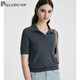 PALUOPO 100% Wool 25 Fall Polo Neck Cardigan Women's Elegant Solid Color Short Sleeve T-Shirt Knitted Sweater Dark Gray S 155/95