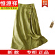 Hengyuanxiang-Rock für Frauen 2025 Sommer großer Sommerbaumwäsche mit mittlerer Länge Rock Elastic Taille Large Rock Leinenrock Marke High-End-Frauenkleidung-Khaki L [125-150jin [Jin gleich 0,5 kg]]