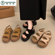 Carpintero francés en francés sandalias gruesas de birkenstock para mujeres en verano de moda 2025 calientes nuevos zapatos de cuña romana khaki 35