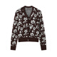 JUZUI Elegant Simple Style Artistic Jacquard Knitted Cardigan Women's 2025 Autumn New Style JLFQ30602 Flower Dark Coffee 2XL