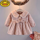 G.duck baby girls long-sleeved dress 2026 spring baby girl pure cotton 0 to 1-2 years old doll collar princess dress Korean version pink bow cherry skirt 73 cm