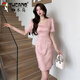 Woodpecker New Chinese Improved Cheongsam Skirt Women's Retro Patch-button Jacquard Dress Summer Square Collar Puff Sleeve Slit Hip Skirt 983-2 Long Black XL