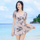 Extstep swimsuit for women in 2025 new fashion conservative slim one-piece slightly fat girl covers the flesh on the beach vacation swimsuit + mobile phone bag L [Suggested weight 100-115 Jin [Jin equals 0.5 kg]]