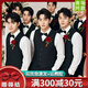 
Playboy (PLAYBOY) best man dress for brothers summer vest long sleeve shirt dress wedding groom wedding large size suit three-piece set white short shirt + black trousers gift bow tie-huahua XL