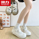Huili Women's Shoes Summer Hollow Bread Zapatos para mujeres 2025 Nuevos zapatos blancos versátiles de tablero versátiles de tierras versátiles de la mano gruesa.