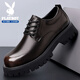 花花公子皮鞋男鞋牛皮2025秋冬季新款商务休闲正装英伦增高德比皮鞋子男 棕色【臻品典藏】 44