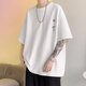 POUM American T-shirt Men's Summer Trendy Rose Print Short Sleeve Loose and Versatile Niche Five-point Half-sleeved T-shirt ins A+FS-H1396 White S
