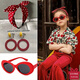 SNQP children's Hong Kong style retro nostalgic female red headband, versatile wave headband, hair accessories, ear clips, sunglasses accessories, Hong Kong style spotted bow headband, 1 piece, red