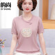 KuZHANG (KUZHANG) middle-aged and elderly women's summer clothing new Chinese knitted shirt fashionable short-sleeved T-shirt mother summer ice silk top set 9922 light powder M Recommended 85-100Jin [Jin equals 0.5 kg]
