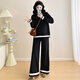 Mother's true color maternity gray suit autumn and winter 2025 new fashion simple lazy hooded knitted sweater wide leg pants two-piece set gray suit XXL