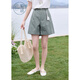 Zihan (ZIHAN) Zihan wide-leg casual shorts for women in summer 2025 new Japanese simple loose high waist slimming straight pants pine dark green XL