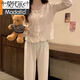 莫代尔品牌长袖睡衣女春秋款纯棉秋季女款2025新款带胸垫学生杏色套装女 长袖开衫 105纯色 奶杏色 M
